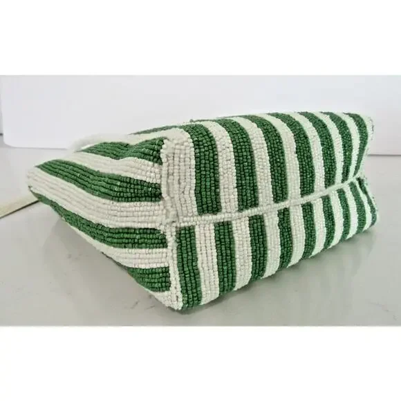 NWT Handcrafted in India Martini Beaded Bag Green & white Striped Tik Tok Viral - Picture 8 of 8